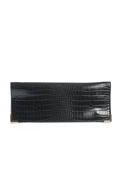 meli melo Black clutch bag with elegant croco texture