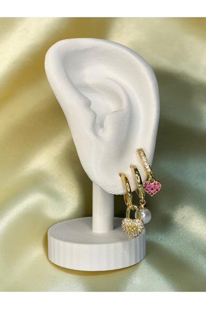 AUREON GOLD Set of 3 Steel Earrings with Heart Figures and Pearl Detail