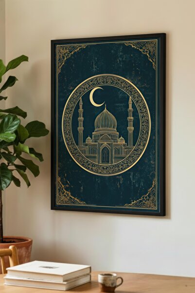 Zevahir Mobilya Dekorasyon Masă individuală din lemn Cami cu model auriu pe f...