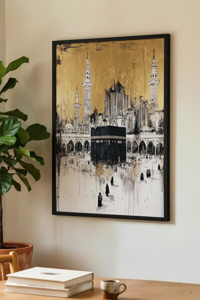Zevahir Mobilya Dekorasyon Tablou abstract cu textură aurie a Moscheei Kaaba ...