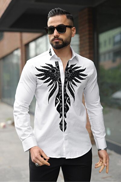 BAYIM Kristal Taşlı Anka Kuşu Tasarım Özel Seri Slim Fit Erkem Gömlek