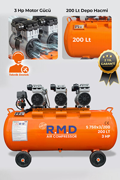 R.M.D Kompresör 200 Lt Hava Kompresörü Sessiz Ve Yağsız S750X3I200