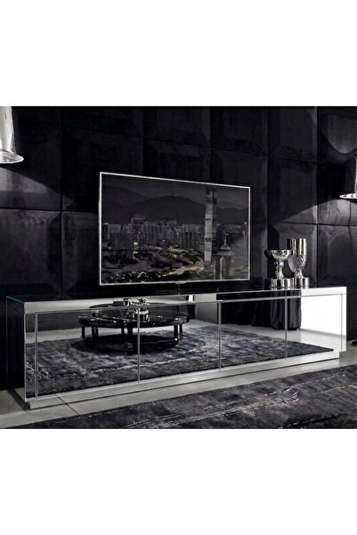 LUXURY VİLLA LUXURY KOMPLE GÜMÜŞ AYNALI 4 KAPAKLI TV SEHPASI GENİŞLİK 193 CM ...