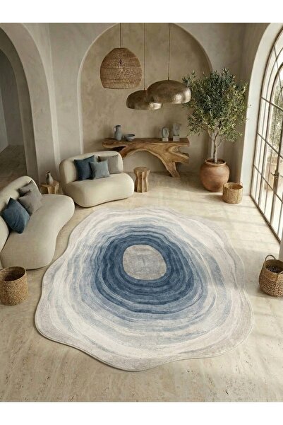 Rugs Modern Halı SDT Modern Mavi Tonlu Geçişli Organik Formlu Soyut Dokuma Ta...
