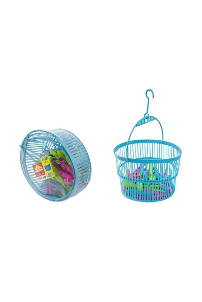Rozenbal Plastic Clothes Pins with Round Basket (40-Pack)