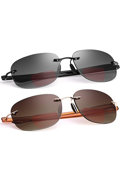 MIRYEA Rimless Bifocal Reading Glasses with Case Sun Glasses Tinted Lenses Ou...