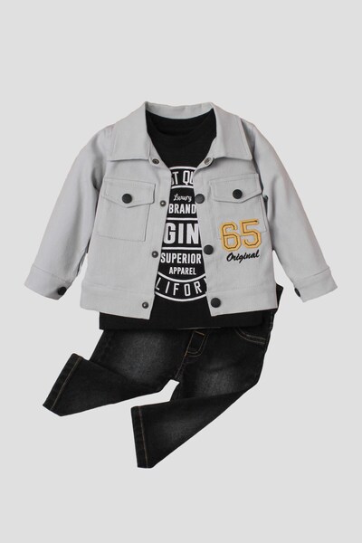 Chicsy Baby 65 Embroidery Detailed Denim Jacket Baby Boy 3-Piece Set