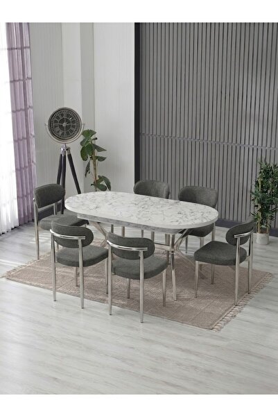 JoyMassa MODERNA KİTABELİ MDF MASA / 6 POLO SANDALYE MASA TAKIMI