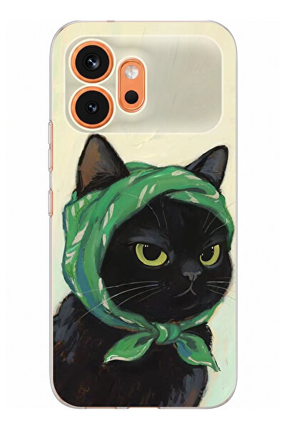 TechTree Honor 600 Uyumlu Babushka Yeşil Başörtülü Siyah Kedi Baskılı Silikon...