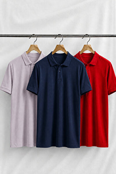 COMBİNE MİCHAİL Tricou cu guler polo din 3 piese Trend Casual pentru bărbați