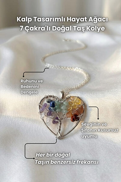 Elifsu Jewelry قلادة من الحجر الطبيعي بتصميم شجرة الحياة على شكل قلب مع 7 شاكرات