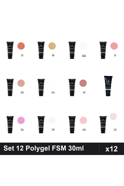 FSM Set 12 Polygel 30ml - Nr.13, Nr.18, Nr.04, Nr.11, Nr.30, Nr.03, Nr.19, Nr...