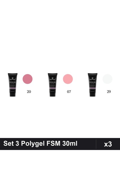 FSM Set 3 Polygel 30ml - Nr.20, Nr.07, Nr.29 - Constructie Unghii