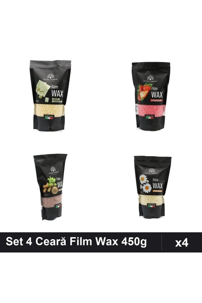 global fashion Set 4 Ceară Epilare Film Wax 450g - Ciocolată Albă, Căpșuni, S...