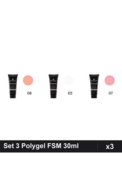 FSM Set 3 Polygel 30ml - Nr.08, Nr.02, Nr.07 - Constructie Unghii