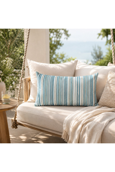 Stelo de Maro Breeze Çizgili Kırlent Kılıfı - Mavi/Krem 30x50 cm