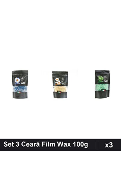 global fashion Set 3 Ceară Epilare Film Wax 100g - Azulene, Mușețel, Tea Tree