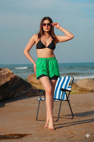 aselon Women's Swim Shorts with Inner Tights, Elastic Waist, Beach Shorts, Survivor Model