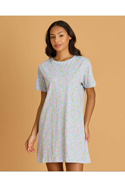 REDTAG Women Blue Ribbon Print Night Shirt