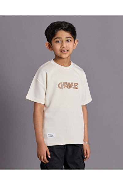 REDTAG Boys White Printed Scuba Fabric T-shirt