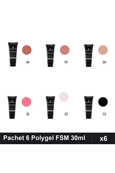 FSM Set 6 Polygel 30ml - Nr.16, Nr.19, Nr.21, Nr.30, Nr.32, Nr.33