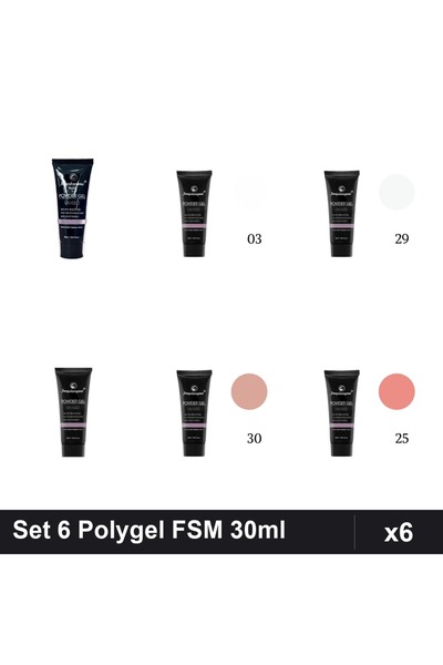 FSM Set 6 Polygel 30ml - Nr.01, Nr.03, Nr.22, Nr.25, Nr.29, Nr.30 - Construcț...