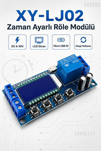 Anunnaki XY-LJ02 Zaman Ayarlı Röle Modülü DC 6-30V LCD Ekranlı Döngü Tetiklem...