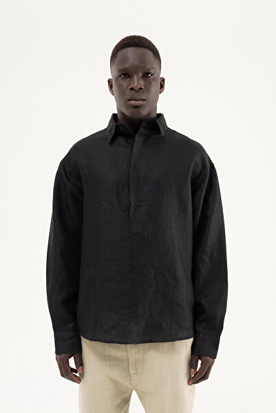 Machinist Men's Basic Linen Shirt Black