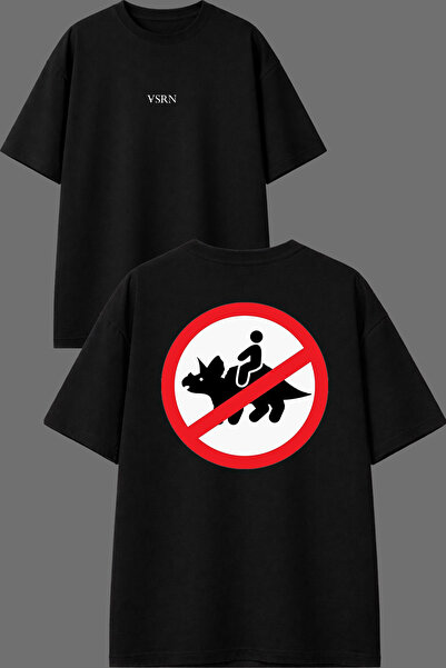 VSRN Tricou negru supradimensionat cu imprimeu frontal și posterior, cu desig...
