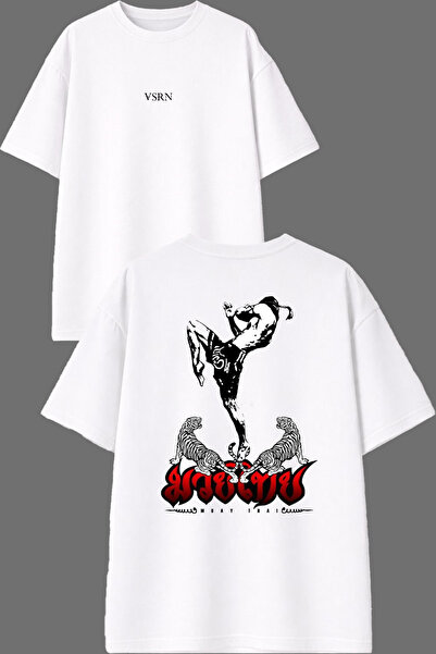 VSRN Muay Kaplan Design Front and Back Printed White Oversize T-Shirt