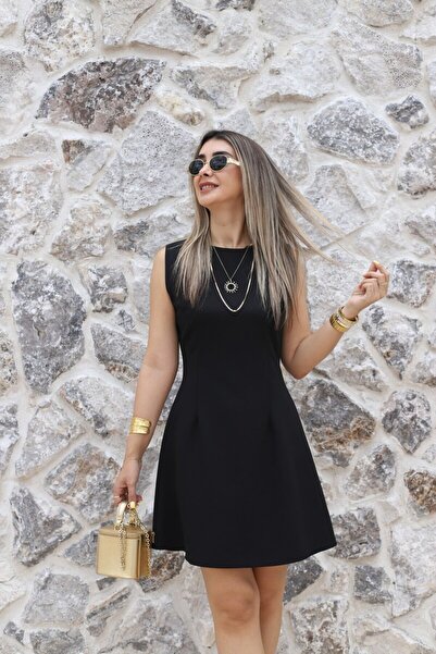bytugcekaya Black Zero Sleeve Short Dress