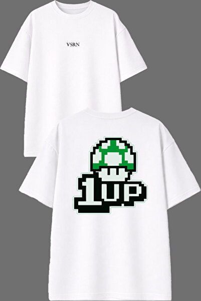 VSRN 1 Lvl Mushroom Design Front and Back Printed White Oversize t Shirt