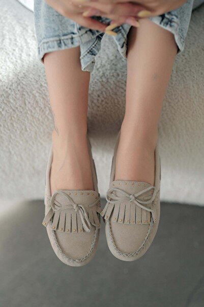 Parponi Artux women's studded genuine suede loafer shoes beige