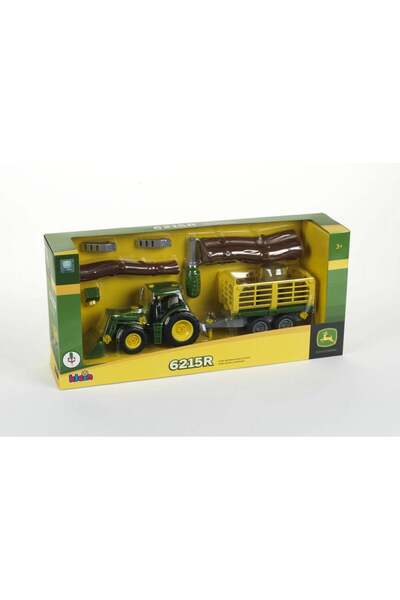 Theo Klein Tractor John Deere pentru săpături cu 2 remorci
