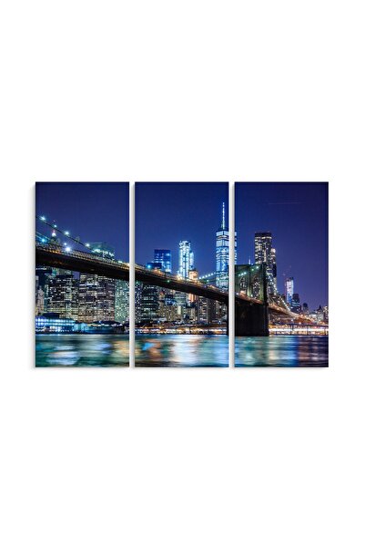 PRINTFINIT Canvas Painting Brooklyn Bridge at Night | 3 Pieces