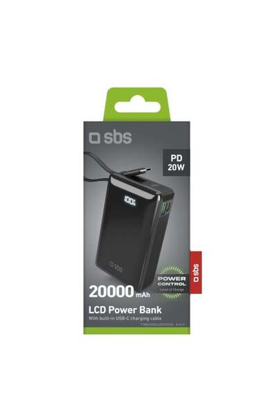 SBS Powerbank Mobile Powerbank 20,000mAh 20W PD LCD USB-C cable black