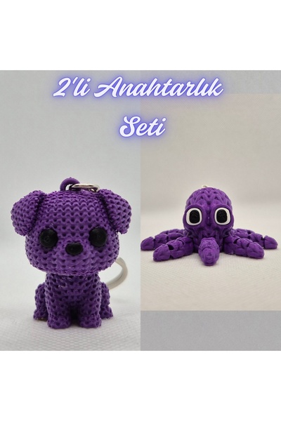 3DAtölyeMaker Purple Knitted Patterned Dog and Purple Knitted Pattern Octopus...
