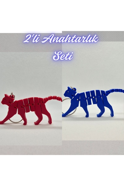 3DAtölyeMaker Fire Department Red Flexible Cat and Blue Flexible Cat Keychain
