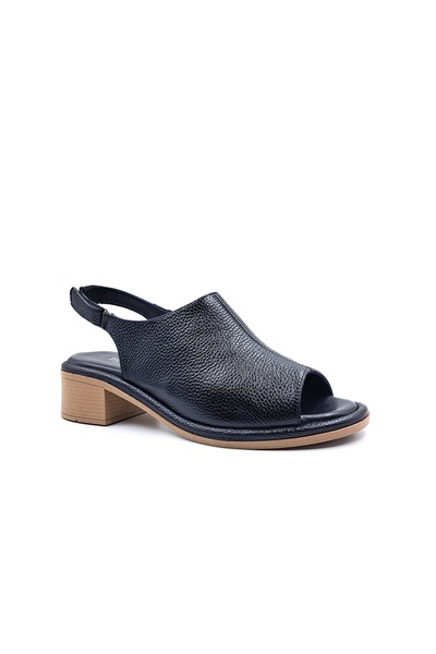 RACHELMILANO Genuine Leather Low Heeled Women's Black Kobfor Sandals with Vel...