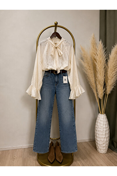 Vizon Collection Ekru Volanlı Bluz Gömlek