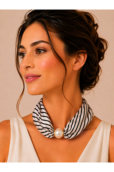 Liva Group Atelier Special Series Pearl Detailed Magnetic Scarf (Striped)