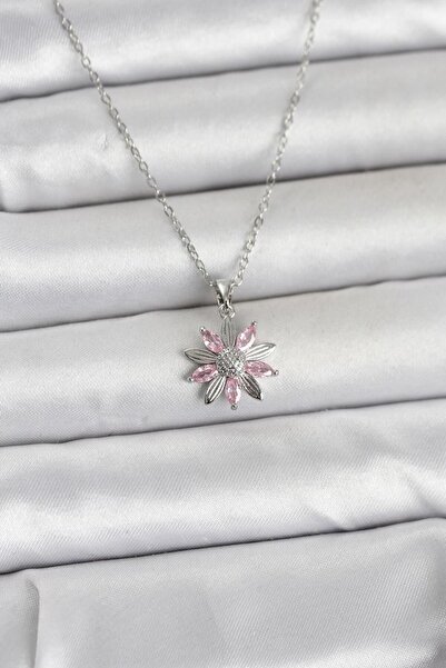 Clariss 316L Steel Chain Silver Color Pink Daisy Model Women's Necklace