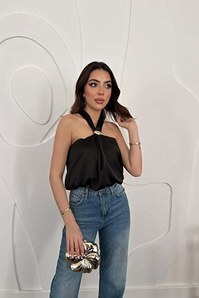 Maxi modena Black Buckle Detailed Blouse