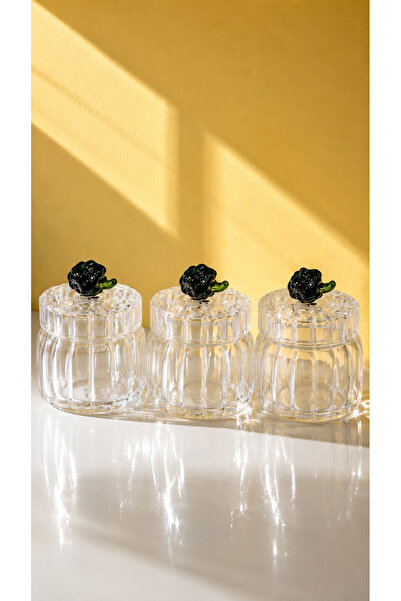 Maloria Crystal Shiny Glass Jar Dragee Sugar Bowl |   450ml - 3 Pieces