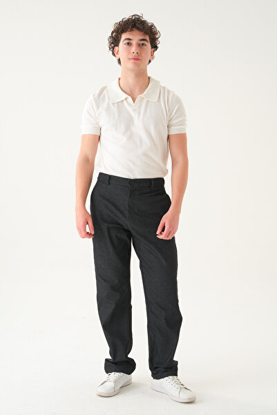 Gambocci Elastic Waist Self-Patterned Fabric |   Baggy Men's Trousers