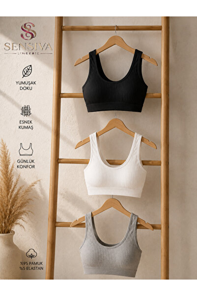 sensiva lingerie Bustiyer Kalın Askılı Fitilli 3'lü Paket - Yanları Kapatan P...