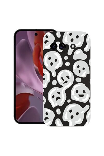 bestcase Калъф за Google Pixel 9a, Сив Acid Smiley, Тънък силиконов 0.8ММ, Уд...