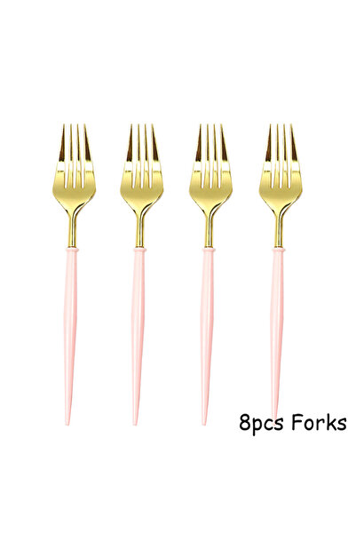 Choice 8pcs Forks Dark Pink Gold Party Paper Cup Plate Straw For Birthday Car...