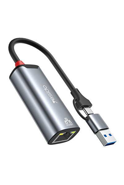 Yesido Προσαρμογέας Ethernet (HB26) - USB, Type-C σε RJ45, για Windows, MacOS...