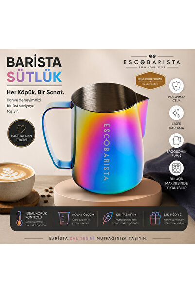 Escobarista Rainbow Barista Art Pitcher 600 ML - Süt Potu Gökkuşağı